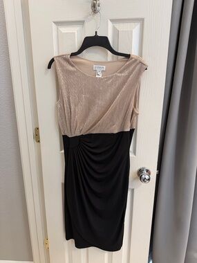 Enfocus Studio Gold-Tone and Black Draped Midi Dress